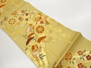 松に華文・蝶・花々模様織出し袋帯